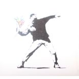 After Banksy, a print of 'Rage, Flower Thrower' 60 x 60cm