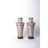 A pair of 19th century Chinese famille rose vases, on stands, 26cm high (without stand), a blue