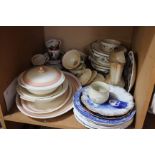 Mixed china: Grays for Heals pair tureens and pair graduated meat plates with pink rimming, blue and