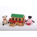 A wooden Noah's Ark toy with stencilled animals (43cm long), bearing label Trademark Goodwood