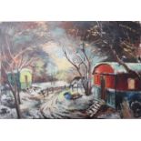 Roland Irola Carriages in WinterOil on canvas Signed and dated top right, '5855 x 38cm