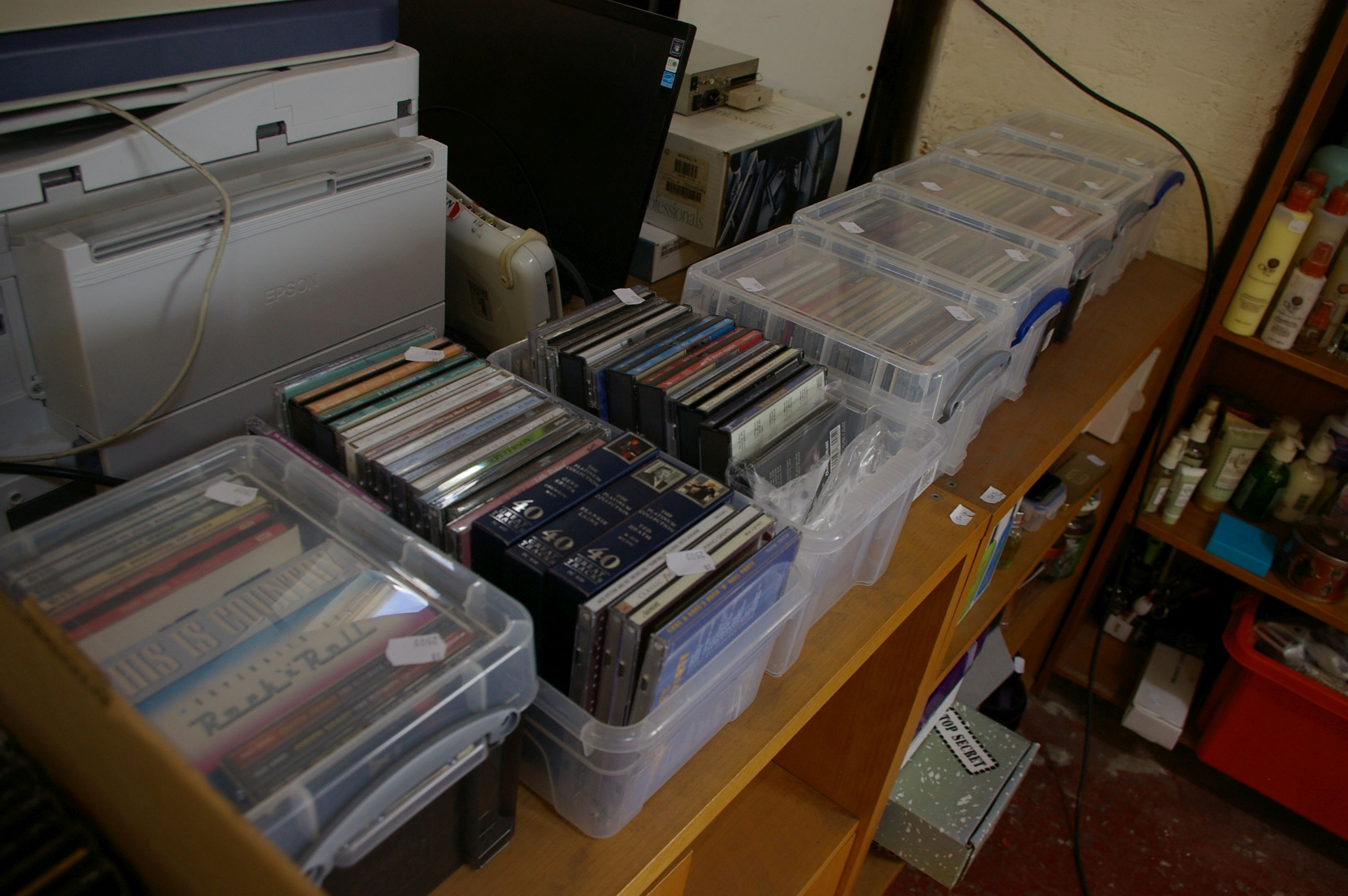 A quantity of jazz, big band and classical music CDs in stackable boxes.Provenance: from the