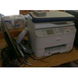 Epson Workforce Pro WF-5620 printer, with an Epson scanner, computer monitor and related items.