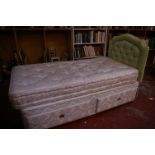A Relyon single divan bed, medium springing, with headboard and double drawer base