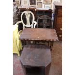 A Regency style chair, caned painted armchair, mahogany 19th century glazed front cabinet, a