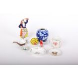 A Staffordshire figure, ginger jar, paperweight, Minton 'Haddon Hall' shaped dish and other items (