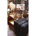 A two tier tray table, leather covered footstool, table lamps and ashtray stand (4) (sold as parts)