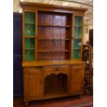 An early 20th century Welsh oak dresser with part painted platerack and dog kennel base 220cm