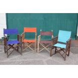 Four similar 20th century directors chairs with colourful canvas seats and backs