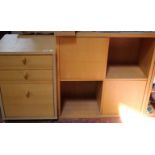 Three contemporary bookcases and a small matching three drawer chest