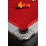 Pool Table: a Supreme table with red baize, with set of Aramith balls, triangle and brush. As new