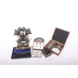 A collection of vintage sight testing equipment including: stereoscopic machine for measuring