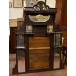 Mixed furniture: a Victorian mahogany hall chair, three wine racks, a Victorian over mantel mirror