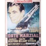 Five framed cinema foyer cards, mostly French including Cinema scope: Gary Cooper in Corte