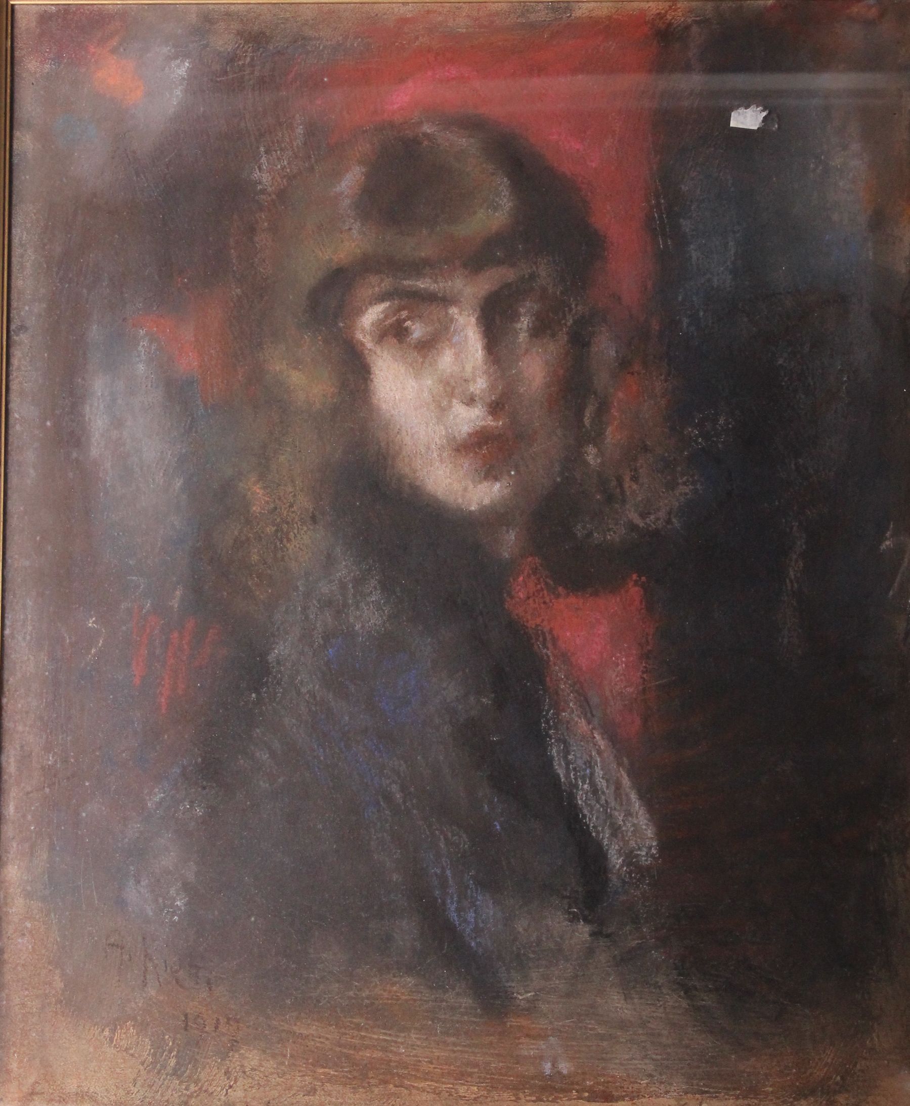 A. Kiehi ()Lady in BlackInk, pastel and acrylic on canvasSigned indistinctly and dated 1917 lower