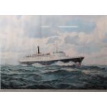 Cunard line interest, QE2,a colour print 'Queen of the Atlantic' after Durk Monsma, signed