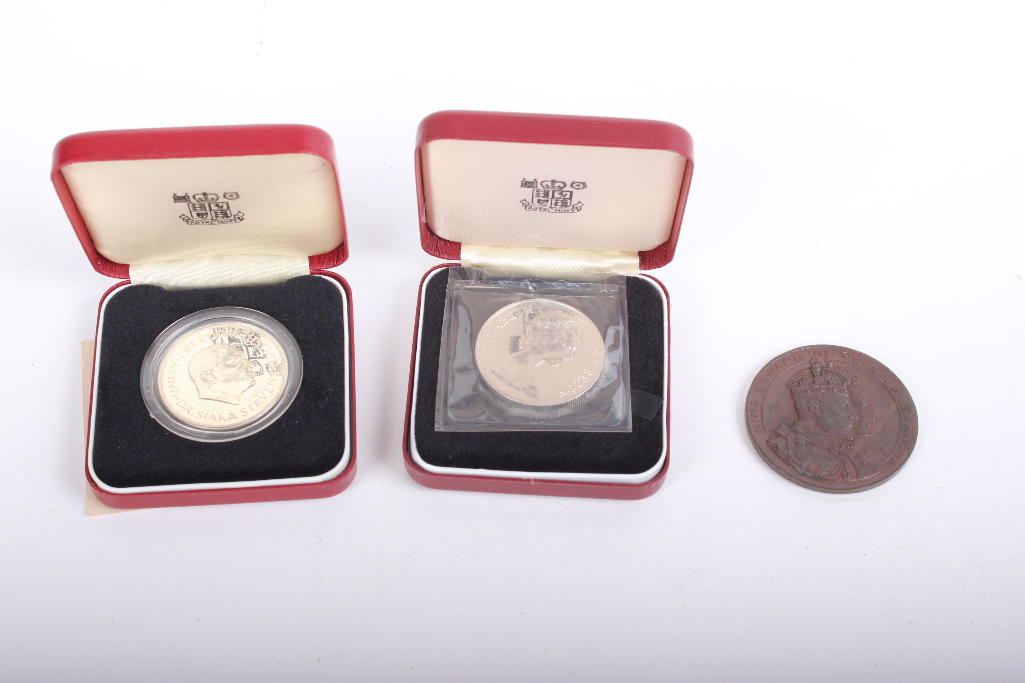 Two proof silver coins (St Helena and Sierra Leone) Royal Mint, both boxed; and a 1907 Cardiff Royal - Image 2 of 2