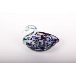 Art glass: a mottled glass swan shaped bon bon dish, probably Nailsea, 13cm high