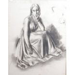 20th Century SchoolSeated ladyCharcoal preparatory sketch on paperUnsigned 61 x 47cm