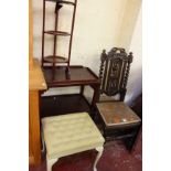 Mixed lot: cake stand, trolley and an oak high back chair and stool