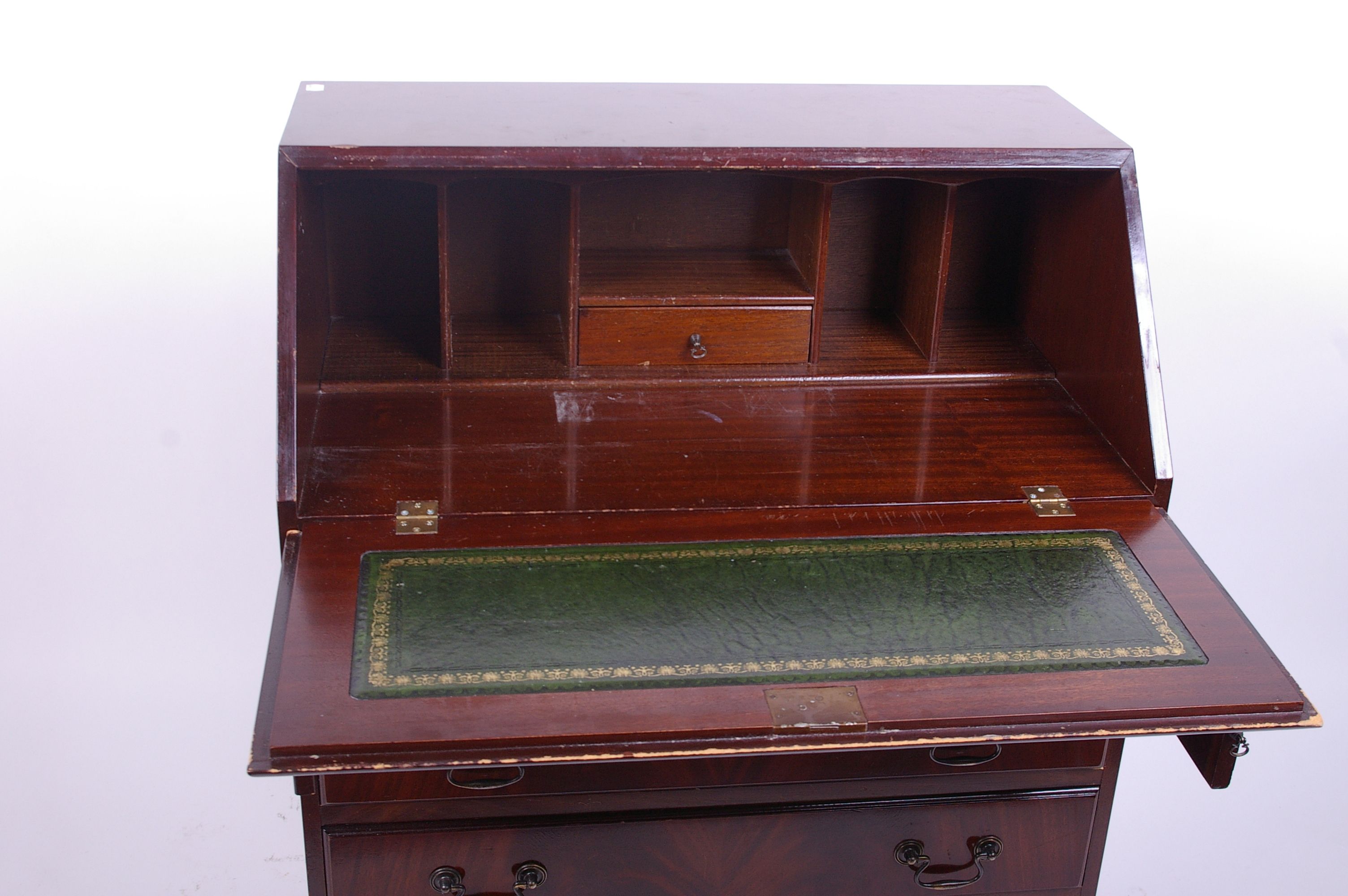 A George III style mahogany bureau with four graduated drawers on bracket feet 99cm high, 75cm wide - Image 2 of 2