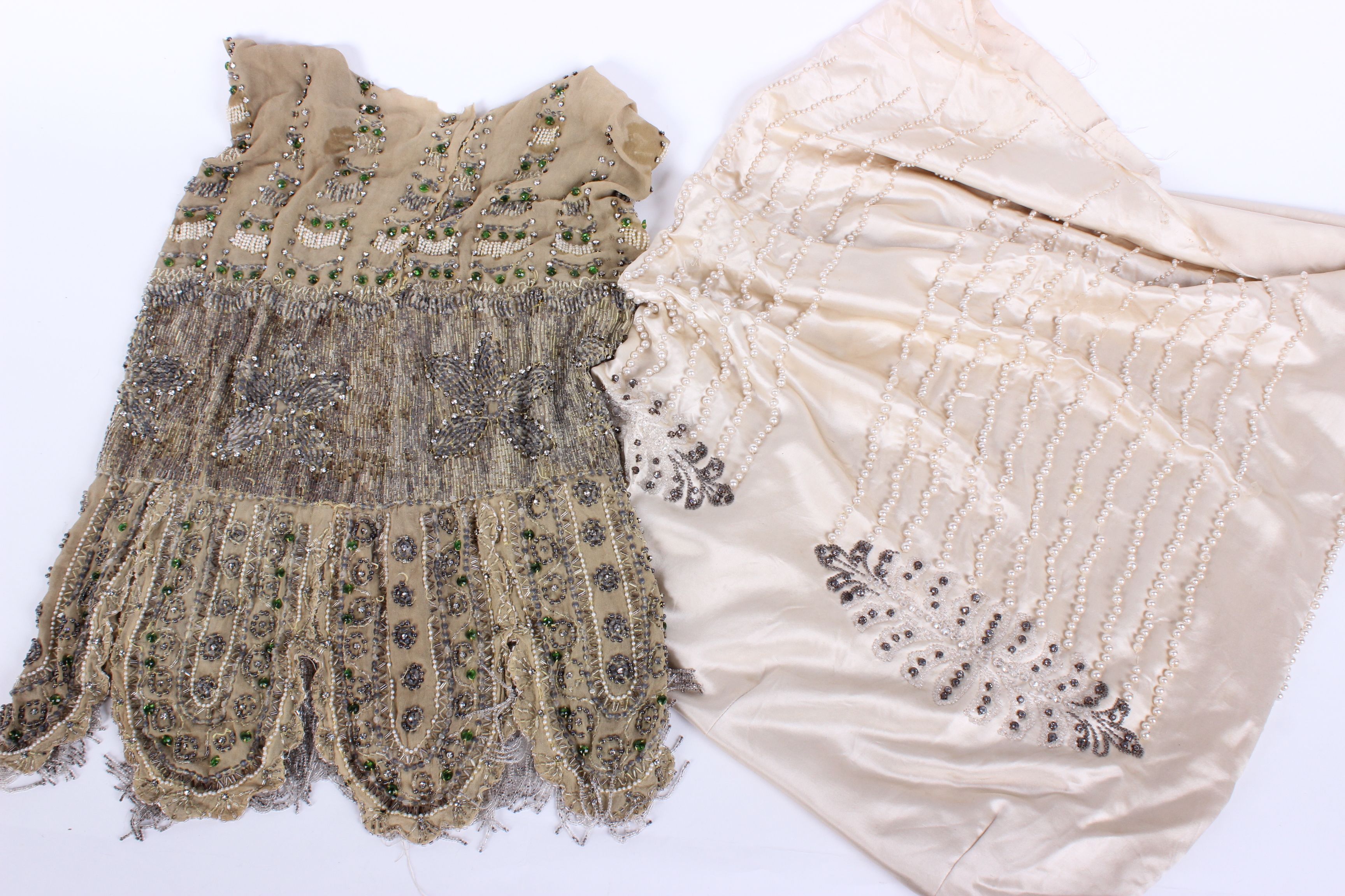 A reworked early 20th Century evening gown; a 1920s pink silk and cream lace dress, a 1920s pale