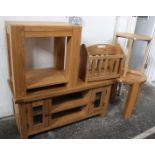 A group of light oak furniture, to include a TV/entertainment unit (h: 55cm w: 115cm d: 45cm),