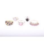 Nine sterling silver rings all set with a variety of synthetic and paste stones. 32.6 g