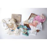 A quantity of lingerie, lace and linen, to include an early 20th Century pink silk and lace bed