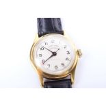 A Favre Leuba, Sandown Alresist,a mid sized gold plated mechanical wristwatch, circular white dial