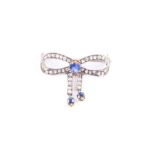 A Victorian sapphire and diamond bow brooch, set throughout with rose cut diamonds(two stones