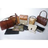 A collection of ladies day and evening bags; comprising early 20th Century lamé evening bag with