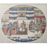 Indian School Ceremonial Dance in the Courtyard The oval painting housed in an ornate carved mount