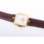 Longines, a Gentleman's Swiss 18ct gold cushion-shaped quartz wristwatch, circa 1995 white dial with