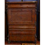 A 19th century Continental mahogany secretaire abbattant with counter weighted fall front