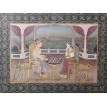 Indian School A game of Chess Gouache with gilt and decorated border 31 x 23cm Together with another