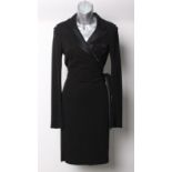 A late 1990s Diana von Furstenberg black tuxedo style wraparound dress with button cuff detail; UK