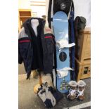 Fishing rods and stands, waders etc and reels, snow board bindings and boots size 9/10