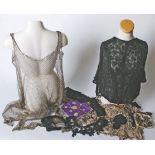 A collection of 19th and early 20th Century costume and trimmings; comprising cream lace and brown