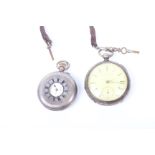 A sterling silver half hunter pocket watch, crown wind with white enamel face and roman numeral