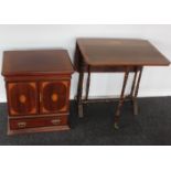 An Edwardian mahogany inlaid sutherland table with bobbin-turned legs, together with a small