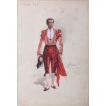 An early 20th Century costume design, '4 Chulos, Act II, signed indistinctly and dated 1901,