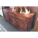 A hardwood sideboard 81cm high, 176cm length, a set of open shelves and hall bench (3)