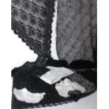 Three late 19th Century black lace shawls; two black lace stoles, a black lace shoulder cape, a
