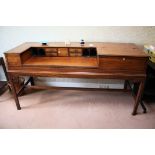 A 19th century mahogany and ebony strung square piano converted to a writing desk, 70cms wide