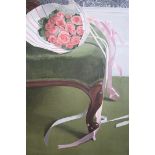 Karen RayBouquet on a Chaise Longue Oil on canvas Signed lower left 75 x 63cms And two others (3)