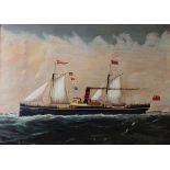 I Hudson (19th century)Steam sailing ship LumleyOil on canvasSigned and dated lower right 48 x 68cm