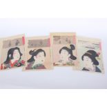 A group of 11 coloured Japanese prints, depicting Geishas, ceremonials scenes and figures rowing,