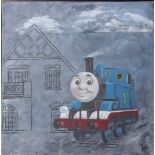 21st century SchoolThomas the Tank EngineOil on canvas Inscribed verso '2009 Til Samy Fra Lotte'