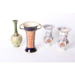 A MacIntyre & Co twin handled Aurelian vase (26cm high) a pair of Mason's exotic bird pattern vases,